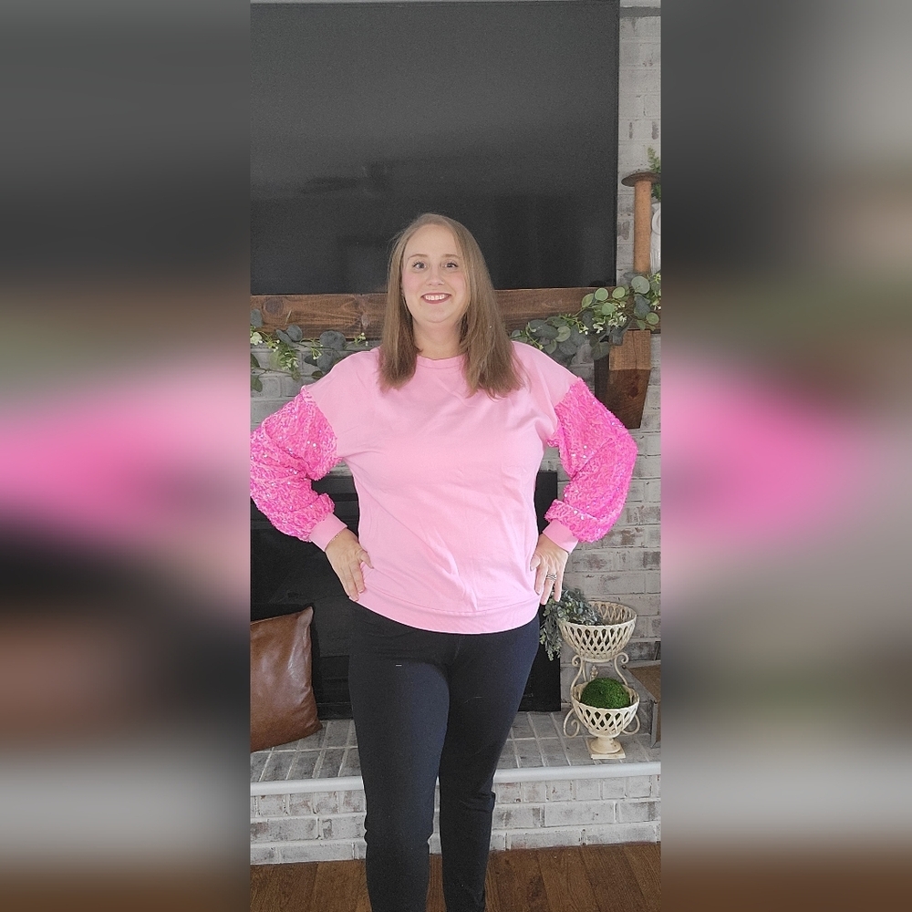 Chic Pink Sweater with Textured Sleeves